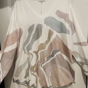 Vila Milano Abstract Patterned Lightweight V-Neck Sweater 1x